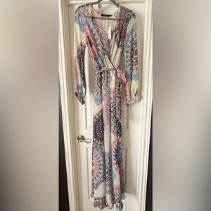 💖NWT Ark & Co Pastel Paisley Wrap Maxi Dress - Pink Blue Cream Black Size Small!